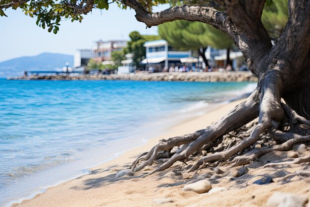 Aboveground tree roots near the seashore