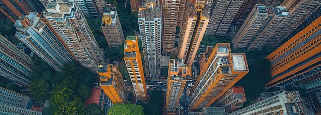 Abovetheshoulder drone photo of a Global City with development structures