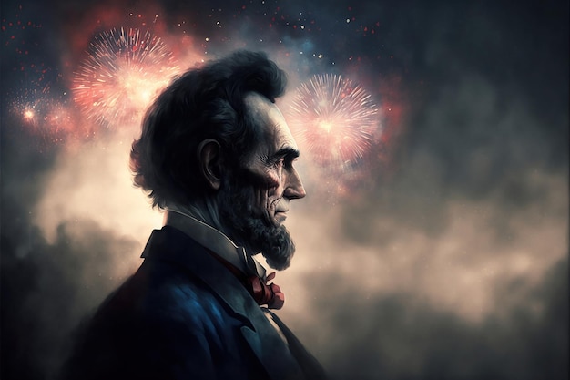 Foto abraham lincoln met amerikaanse vlag, generatieve ai