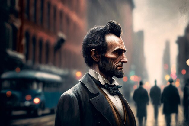 Авраам Линкольн на улицах Нью-Йорка День рождения Авраама Линкольна Генеративный ИИ