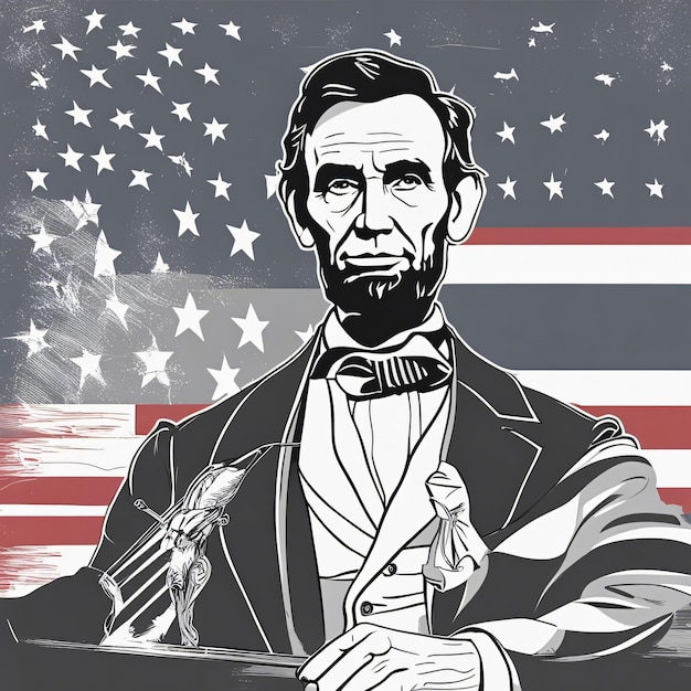 エイブラハム リンカーン アメリカ国旗のデジタル アート
