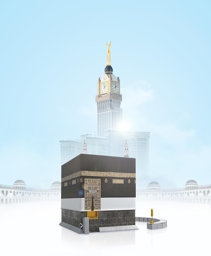 Photo the abraj albait clock tower in the background a landmark in mecca saudi arabia