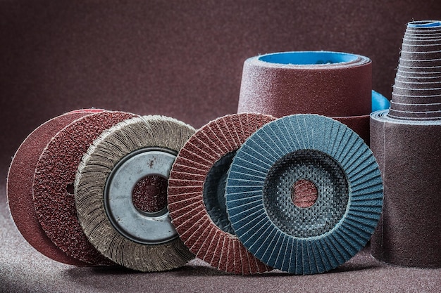 Abrasive tools set of flap wheels and rolled sandpaper