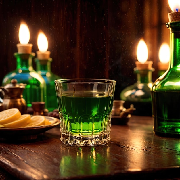 Absinthe exotic liquer alcoholic liquor drink in bar pub