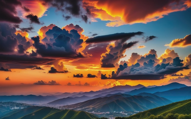 Absoluut spectaculaire zonsondergang met kleurrijke wolken verlicht door de zon