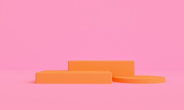 Photo abstack oranges minimal style platform products showcase in pink backgrounds , 3d rendring