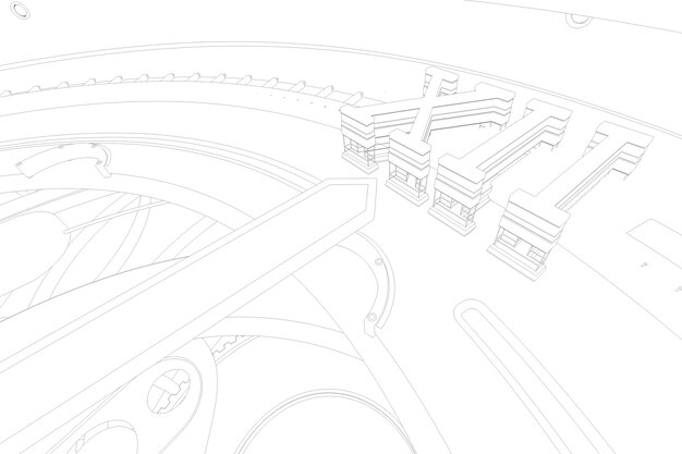 Abstaract 3D-rendering illustratie van horloges met versnellingen. Schets op zoek omtreklijnen.