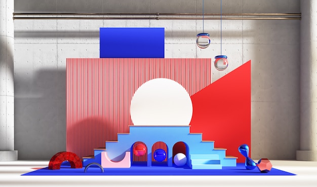 사진 빨강 및 파랑 톤의 제품 프리젠 테이션을위한 절제 장면