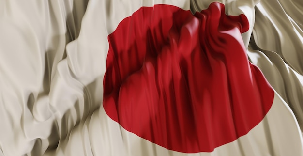 Photo abstrac tillustration of japan flag on wavy fabric in dark environment with blur