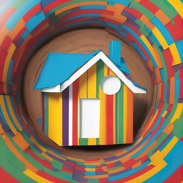 abstract 3 d illustration of colorful house inside3 d illustration of colorful wooden model with rai