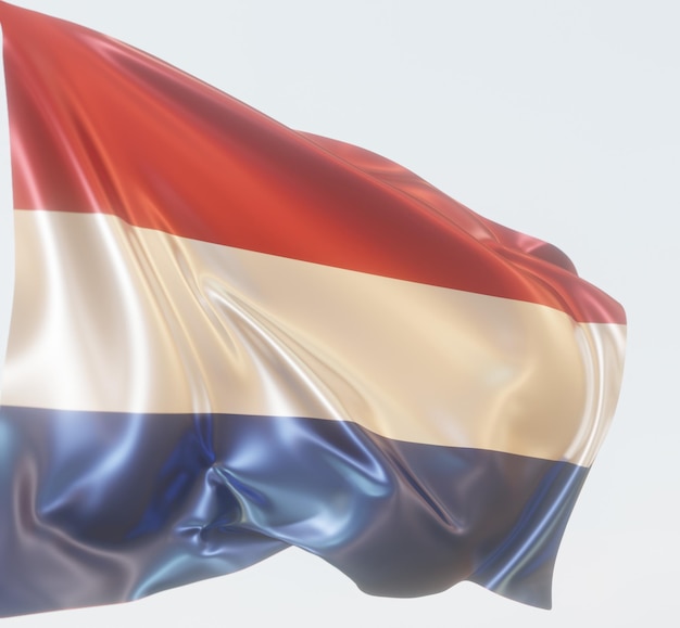 abstract 3d abstract illustration of netherlands flag on wavy shiny fabric isolated on light blue