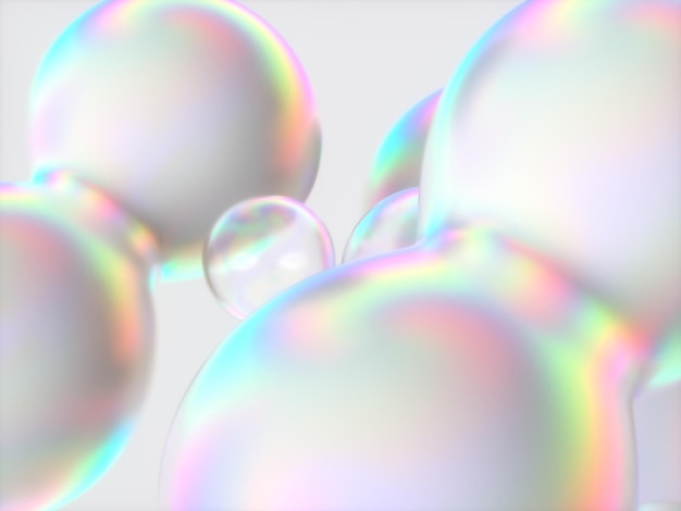 Abstract 3d art background. Holographic floating liquid blobs, soap bubbles, metaballs.