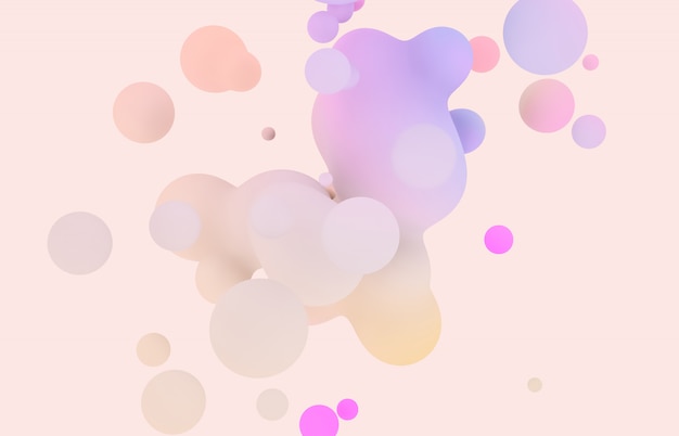 Abstract 3d art background. Holographic pastel floating liquid blobs, soap bubbles, metaballs.