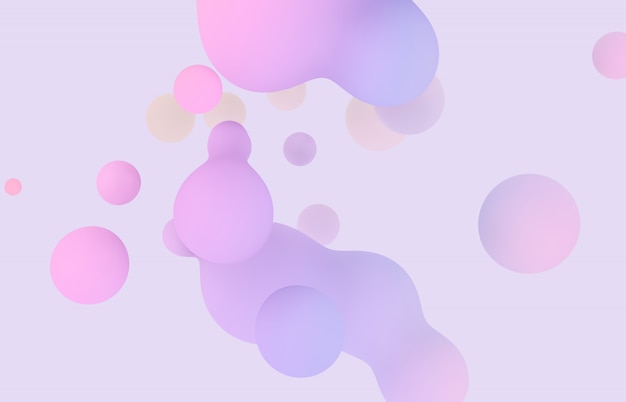 Abstract 3d art background. Holographic pastel floating liquid blobs, soap bubbles, metaballs.