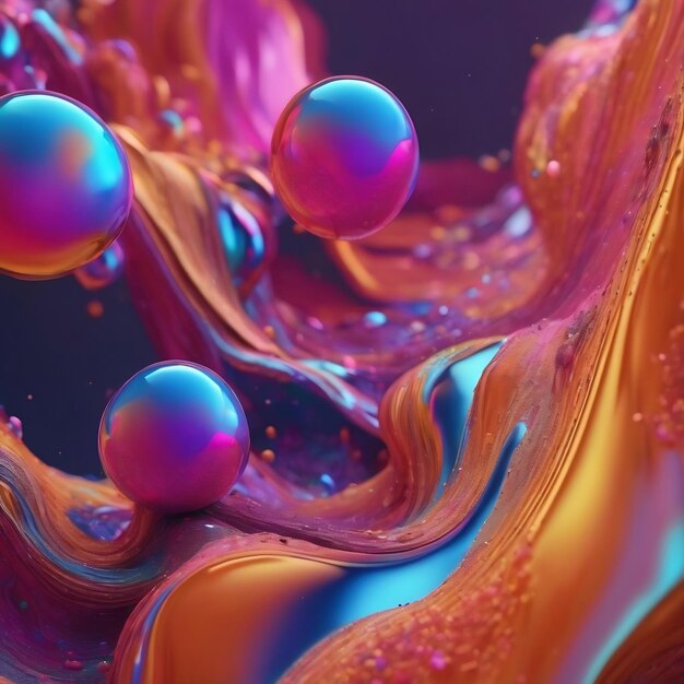 Abstract 3d art background with holographic floating blobs