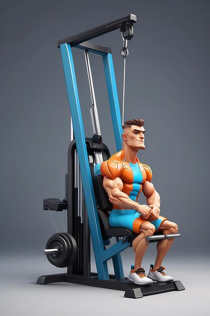 Abstract 3D Art of a Man on the Lat Pulldown Machine