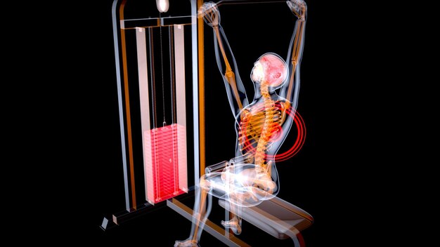 Abstract 3D art of a man on the Lat pulldown machine