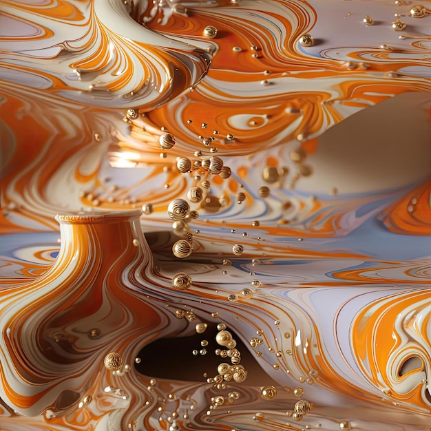 Abstract 3D artwork with orange and gold swirls tiled