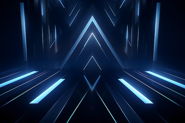 abstract 3d background black and blue with geometric blue light design AI generate