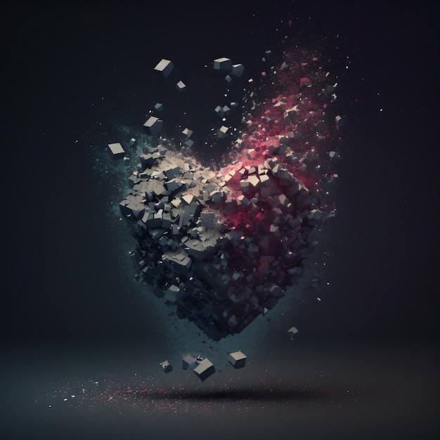 Abstract 3d background of disintegrating heart