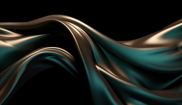 Абстрактная 3D фоновая золотая и зеленая волна шелковой ткани