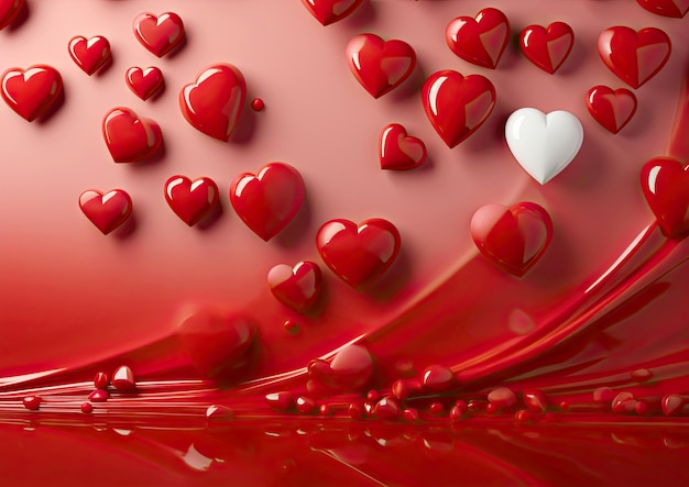 Abstract 3D background for Valentine's day with red hearts on a red background