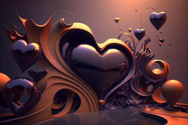 Абстрактный 3d фон с сердечками
