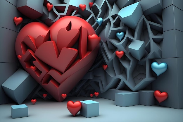 Абстрактный 3d фон с сердечками