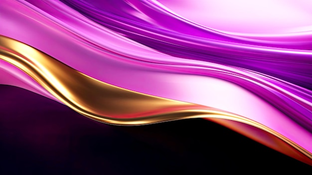 Abstract 3D background with purple lilac and gold waves of fabric in motion Futuristic glowing wallp