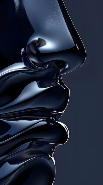 Абстрактная 3D черная глянцевая скульптура на темно-голубом фоне