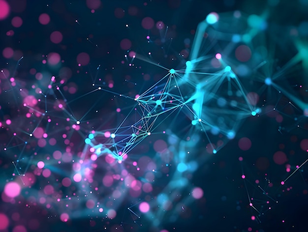 Abstract 3D Blauw en Roze Netwerk met Bokeh Lights achtergrond