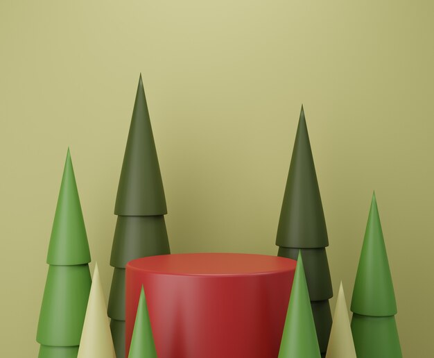 Abstract 3d christmas geometric circle pedestal podium with pine tree