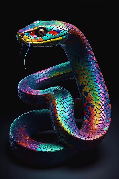Photo abstract 3d colorful hologram snake drawing in dark background ai generated