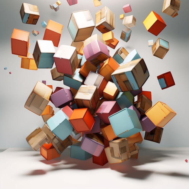 Photo abstract 3d cubes background wallpaper with glass squares colors blocks