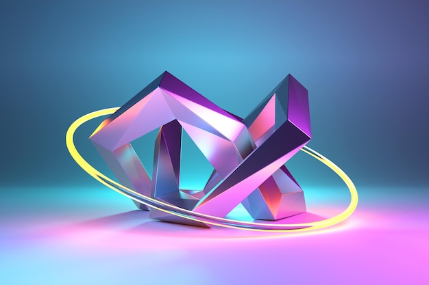 Abstract 3d design against colored background Smooth shape 3d rendering under neon color