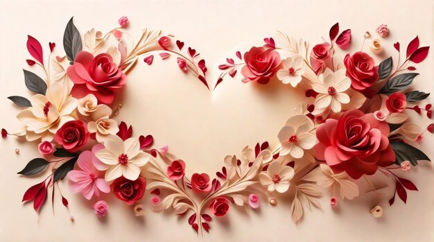 Abstract 3d floral art arrangement for valentines on cream color background