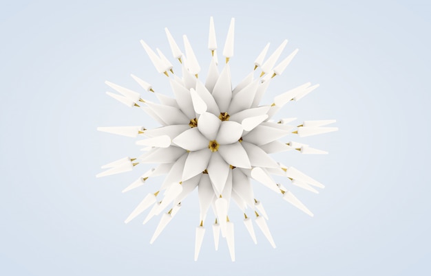 Abstract 3d flower art with snow and gold texture. Winter Snowflake.