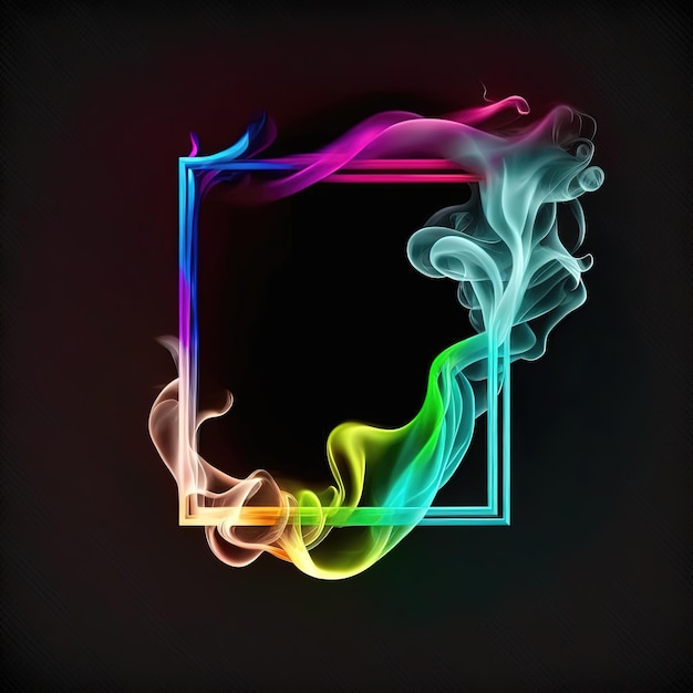 Photo abstract 3d frame with puffs of colorful smoke and neon light on a black background ai generated