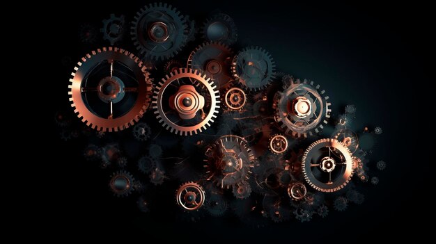 Abstract 3D gears on dark background Concept of gear mechanics and cog mechanics Generative AI