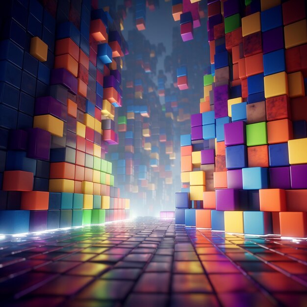Abstract 3D geometric art in the style of maze and flashing lights colorful ultra HD photo