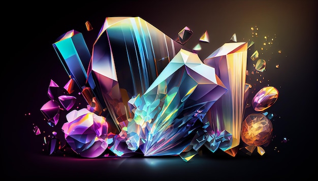 Abstract 3d glowing colorful crystals Generative AI Generative AI