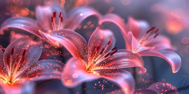 Abstract 3d glowing pink lilies wallpaper