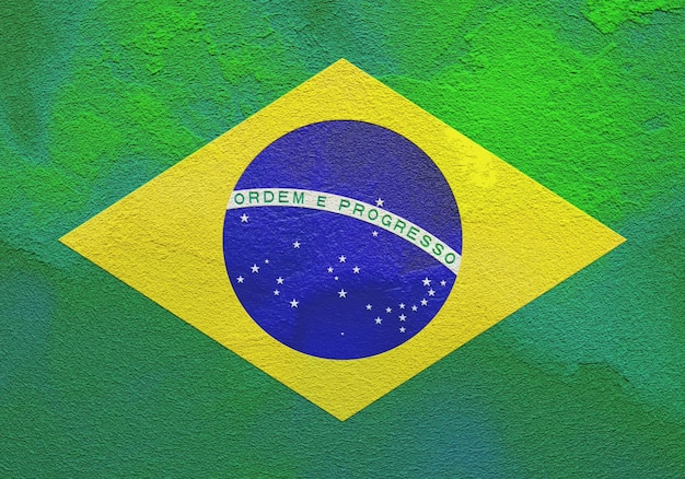 Photo abstract 3d illustration of brazil flag in high relief on coarse textured background