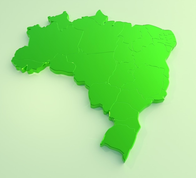 abstract 3d illustration of brazil map in bright green on light green surface