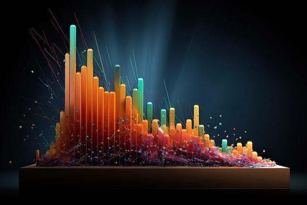 abstract 3d illustration of colorful digital sound wave on dark background Stock chart growth curve graph uptrend chart explosion AI Generated