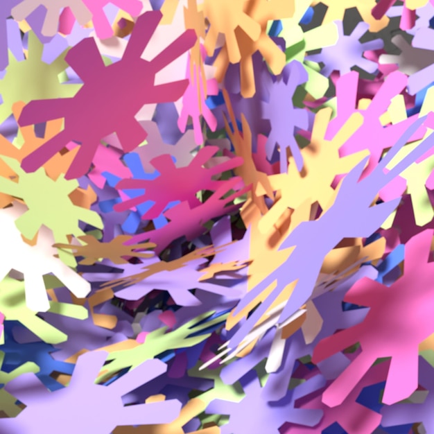 흐림 효과와 다채로운 종이 꽃 폭발의 추상 3d 그림