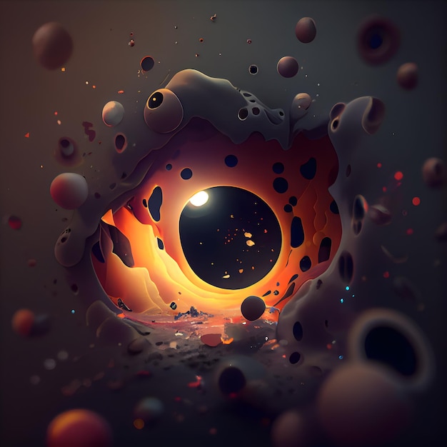 Abstract 3d illustration of an eye in the space surrounded by planets