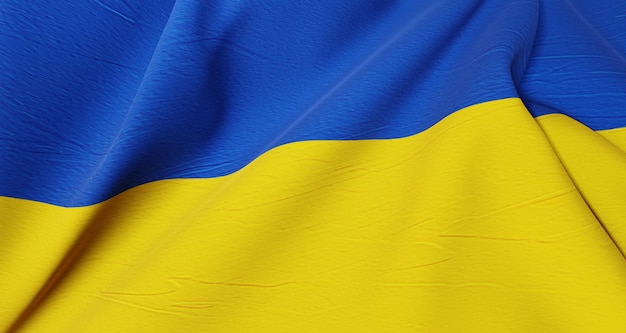 abstract 3d illustration of the flag of ukraine on coarse wavy fabric