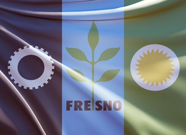 abstract 3d illustration of fresno flag on wavy fabric