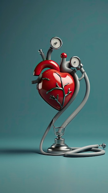 Abstract 3d illustration of a heart with a stethoscope Generative ai